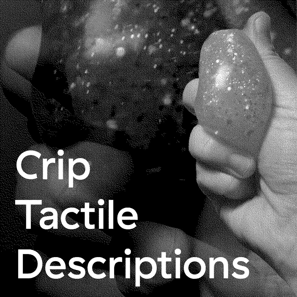 SQUISH! This image overlaps photos of Iz hands playing with a squishy stim toy. Hands and textures overlap, creating the appearance of different surfaces that are partially skin, partially stim toy.